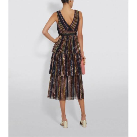 Self-Portrait Striped Sequin Midi Dress - Picture 2 of 14
